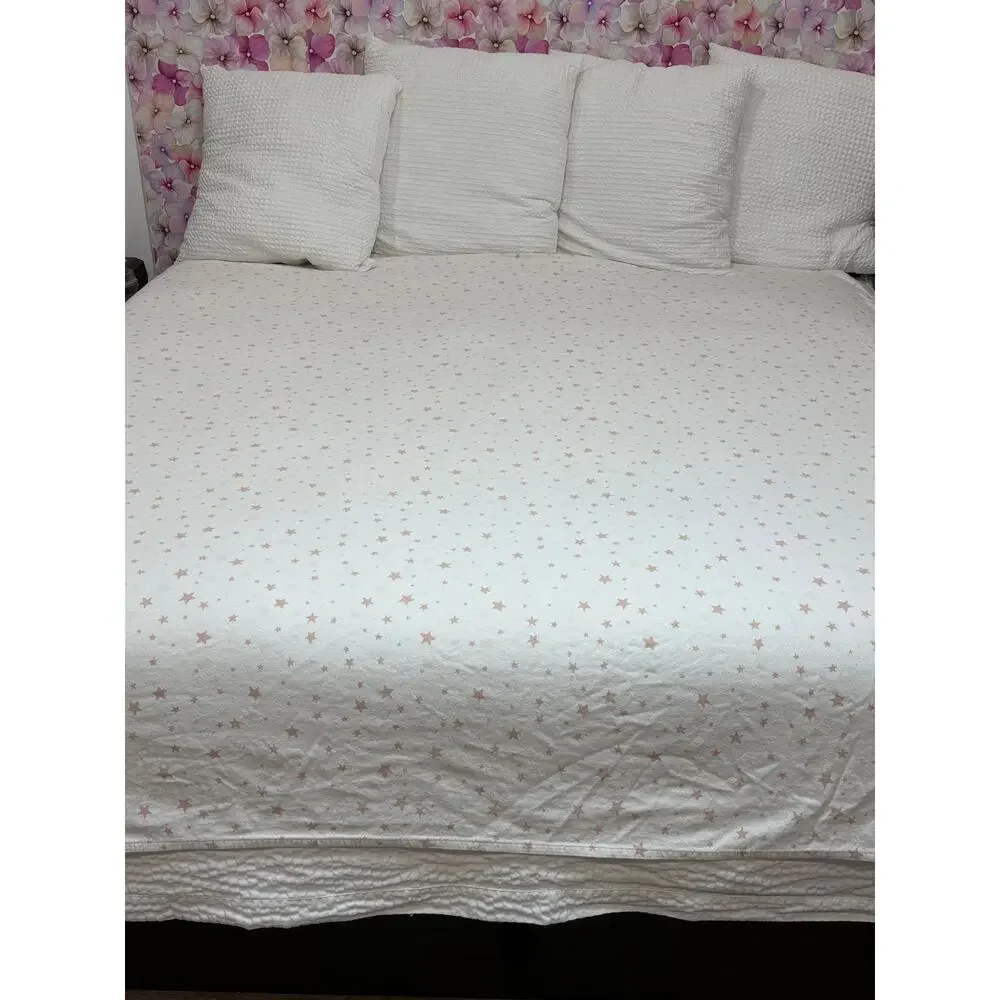 Pottery Barn Kids Full Flat Sheet Organic Cotton Flannel Pink Stars Kids Bedding